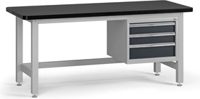 Pracovný stôl do dielne G4 so závesným boxom na náradie, MDF + PVC doska, 3 zásuvky, 1800 x 750 x 800 mm, grafit