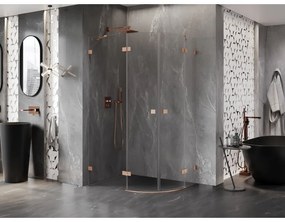 Mexen Lunar, polkruhový sprchový kút naklápací doľava 90 x 80 cm, 8mm číre sklo, profil medená matná, 833-090L-080P-65-00