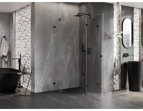 Mexen Lunar, výklopný päťuholníkový sprchový kút pravý 100 x 100 cm, 8mm číre sklo, čierny profil, 831-100P-100L-70-00-P