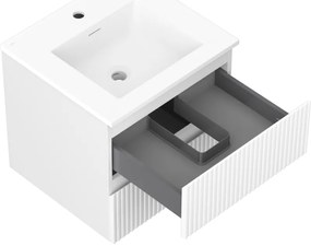 Mexen Rivel, kúpeľňová skrinka 50 cm s umývadlom Otis, 2 zásuvky, drážkovaná, biela matná, 91A20-05047-2-BFF01-W18M01