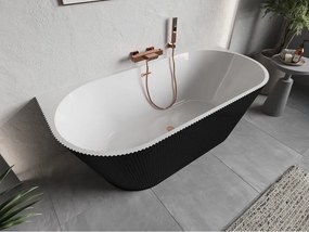 Mexen Oris, voľne stojaca ryhovaná vaňa 170 x 80 cm, biela-čierna, medený matný prepad, 52871708075-65