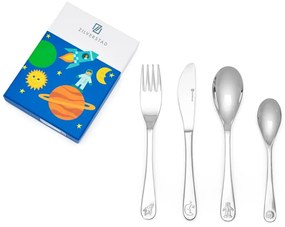 Antikoro detský príbor v striebornej farbe 4 ks Space – Zilverstad