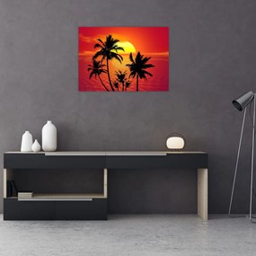 Sklenený obraz siluety ostrova s palmami (70x50 cm)