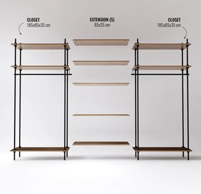 Otvorená šatníková skriňa v industriálnom dizajne DECO s 11 policami, 185x235x35 cm