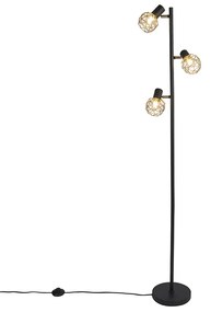 Dizajnová stojaca lampa čierna so zlatom 3-svetlo nastaviteľné - Mesh