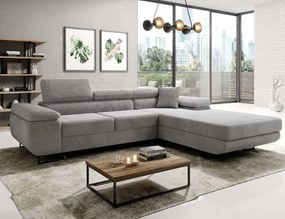 Štruktúrovaný šedý rohovník s funkciou spania vpravo Astorp L s opierkami hlavy.