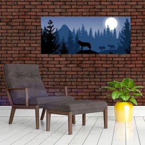 Obraz - Svorka vlkov za splnu (120x50 cm)