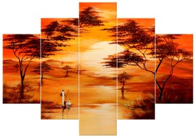 Gario Ručne maľovaný obraz Nádherná Afrika - 5 dielny Rozmery: 150 x 105 cm