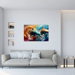 Obraz - Maľba delfínov (90x60 cm)