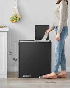 Kôš na separovanie odpadu SORT, 2x30l+vrecia na odpadky, čierna/strieborná SongmicsHome