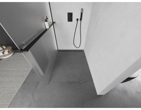 Mexen Kioto+, sprchová zástena s poličkou a držiakom na uteráky 90 x 200 cm, 8mm námraza sklo, čierny profil, 800-090-121-70-30