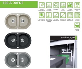 Laveo Dafne, 2-komorový granitový drez 780x470x204 mm, šedá, LAV-SBD_520T