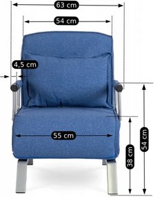 Kreslo pohovka rozkladacia PRATO modrá - vintino.sk