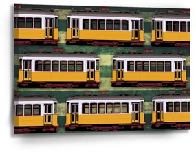 Sablio Obraz Lisabonské historické električky Zelený Pattern - 90x60 cm