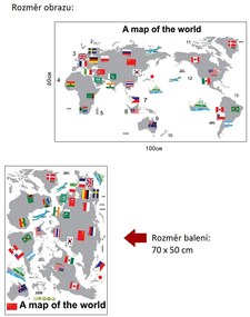 Veselá Stena Samolepka na stenu na stenu Mapa Sveta s vlajkami
