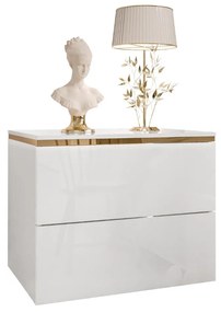 ZÁVESNÝ NOČNÝ STOLÍK NESSIE 2 BIELY LESK + ZLATÝ LED