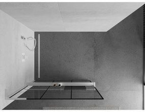 Mexen Kioto+ L, sprchová zástena Walk-In s poličkou a vešiakom 120 x 200 cm, 8mm číre sklo čierny vzor, biely profil, 800-120-123-20-77