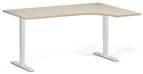 Rohový výškovo nastaviteľný stôl, 160x120 cm, 1 motor, L/P, biela podnož, dub prírodný