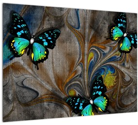 Sklenený obraz - Žiariví motýle na sklenený obraze (70x50 cm)