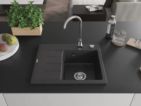 Mexen Ben, 1-komorový granitový drez 600x500x190 mm, pravý + chrómový sifón, čierna škvrnitá, 6523605000-76