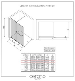 CERANO - Sprchová zástena Medin L/P - čierna matná, grafitové sklo - 140x195 cm - dvojdielna posuvná, CER-CER-478048