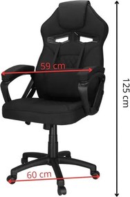 Herná stolička Springos – kancelárska stolička s nastaviteľnou výškou, hojdacou funkciou a bedrovou opierkou, čierna HF0036