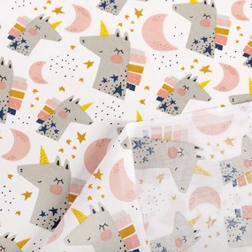 Biante Detský bavlnený záves Sandra SA-562 Spiace jednorožce medzi hviezdičkami na bielom 150x190 cm