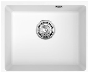 Sink Quality Crypton 55, kuchynský granitový drez 460x375x205 mm + chrómový sifón, biela, SKQ-CRY.W.1KBO.55.X