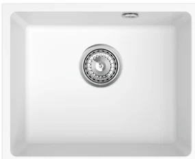 Sink Quality Crypton 55, kuchynský granitový drez 460x375x205 mm + chrómový sifón, biela, SKQ-CRY.W.1KBO.55.X