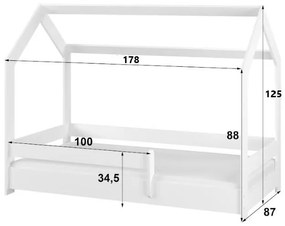 Detská domčeková posteľ s prístelkou LITTLE HOUSE - biela - 180x80 cm