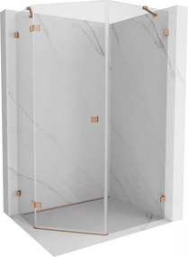Mexen Lunar, päťuholníkový sprchový kút s ľavým sklonom 80 x 90 cm, 8mm číre sklo, profil medená matná, 831-080L-090P-65-00-L