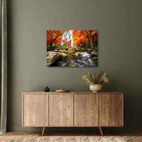 Sklenený obraz - Vodopády v oranžovom lese (70x50 cm)