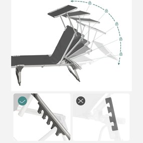 Lehátko, polohovateľné kreslo so slnečníkom, dymovo sivá farba