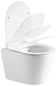 Cerano Norbi, závesná WC misa Rimless 485x365x360 mm + UF toaletné sedátko, biela lesklá, CER-CER-417380