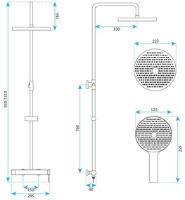 Rea Foss Clif, sprchový set s ručnou a hlavovou sprchou, zlatá matná, REA-P3913