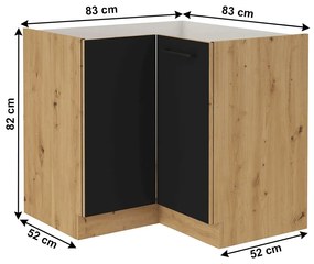 Dolná rohová kuchynská skrinka Monro 90/90 DN 1F BB - čierna / dub artisan