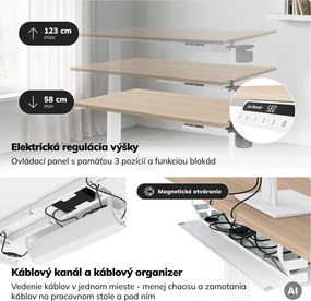 Elektrický stôl s nastaviteľnou výškou ergonomický biely/dub sonoma,1200x600 mm: ARIA