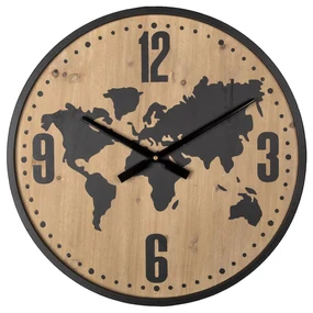 Hnedo čierne nástenné hodiny s mapou sveta - Ø 50 * 4 cm / 1 * AA | BIANO