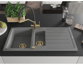 Mexen Andres, granitový drez 1000x500x200 mm, 1,5-komorový a drezová batéria Duo, šedá, 6515-71-671701-57-G