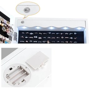 Nástenný zrkadlový držiak na šperky s osvetlením