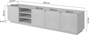TV skrinka Asha 200 cm s ryhovaným frontom a výklenkom - kašmír