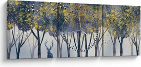 Obraz jeleňa v lese (s hodinami) (90x30 cm)