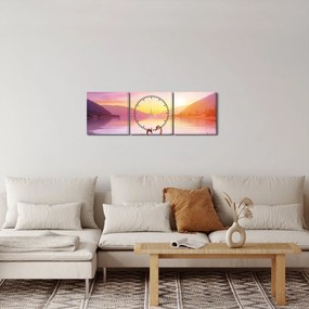 Obraz zamilovaných labutí (s hodinami) (90x30 cm)