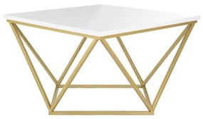HowHomely Konferenčný stolík CURVED 62x62 cm mosadz/biela 10-1568-60-GSW-MDF