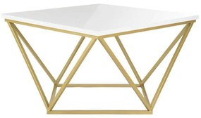 HowHomely Konferenčný stolík CURVED 62x62 cm mosadz/biela DD0368