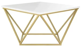 HowHomely Konferenčný stolík CURVED 62x62 cm mosadz/biela DD0368