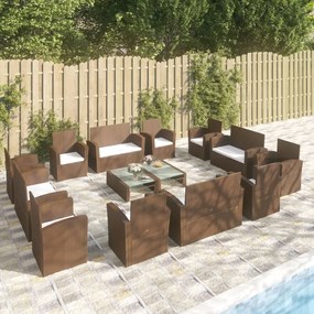 16-dielna záhradná sedacia súprava s podložkami polyratanová hnedá
