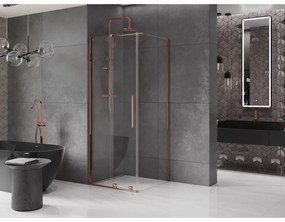 Mexen Velar, sprchový kút s posuvnými dverami 100(dvere) x 100(stena) cm, 8mm číre sklo, ružové zlato, 871-100-100-01-60