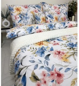 Obliečky Toscania 200x220 / 2×70x90 cm – 100% bavlna, kvetinový vzor, biely podklad s oranžovými, modrými a ružovými detailmi, zips