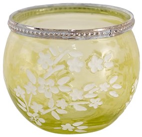Žltý sklenený svietnik na čajovú sviečku s kvetmi Teane - Ø 10*9 cm